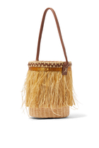 Feather-Trim Mini Bucket Bag
